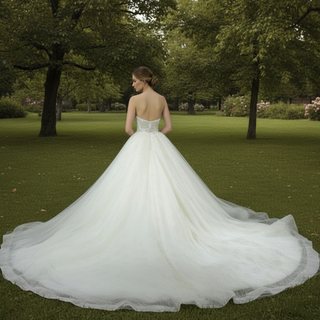 Strapless Puffy Skirt Sweetheart Lace Ball Gown Bridal Wedding Dress