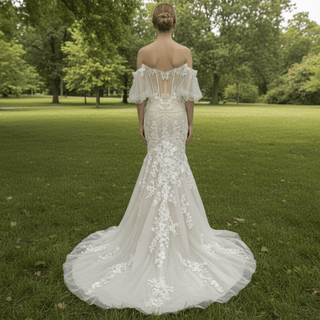 Sweetheart Tulle Lace Champagne Mermaid Wedding Dress - Rosymae