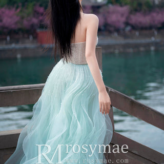 Strapless Sweetheart Evening Dress Party Gown with Ruffle Tulle