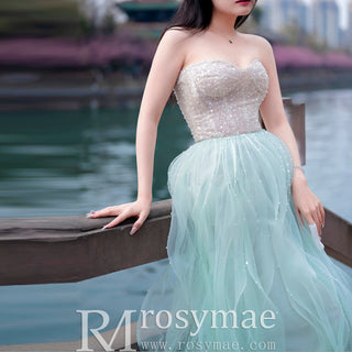 Strapless Sweetheart Evening Dress Party Gown with Ruffle Tulle