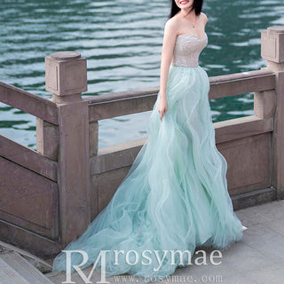 Strapless Sweetheart Evening Dress Party Gown with Ruffle Tulle