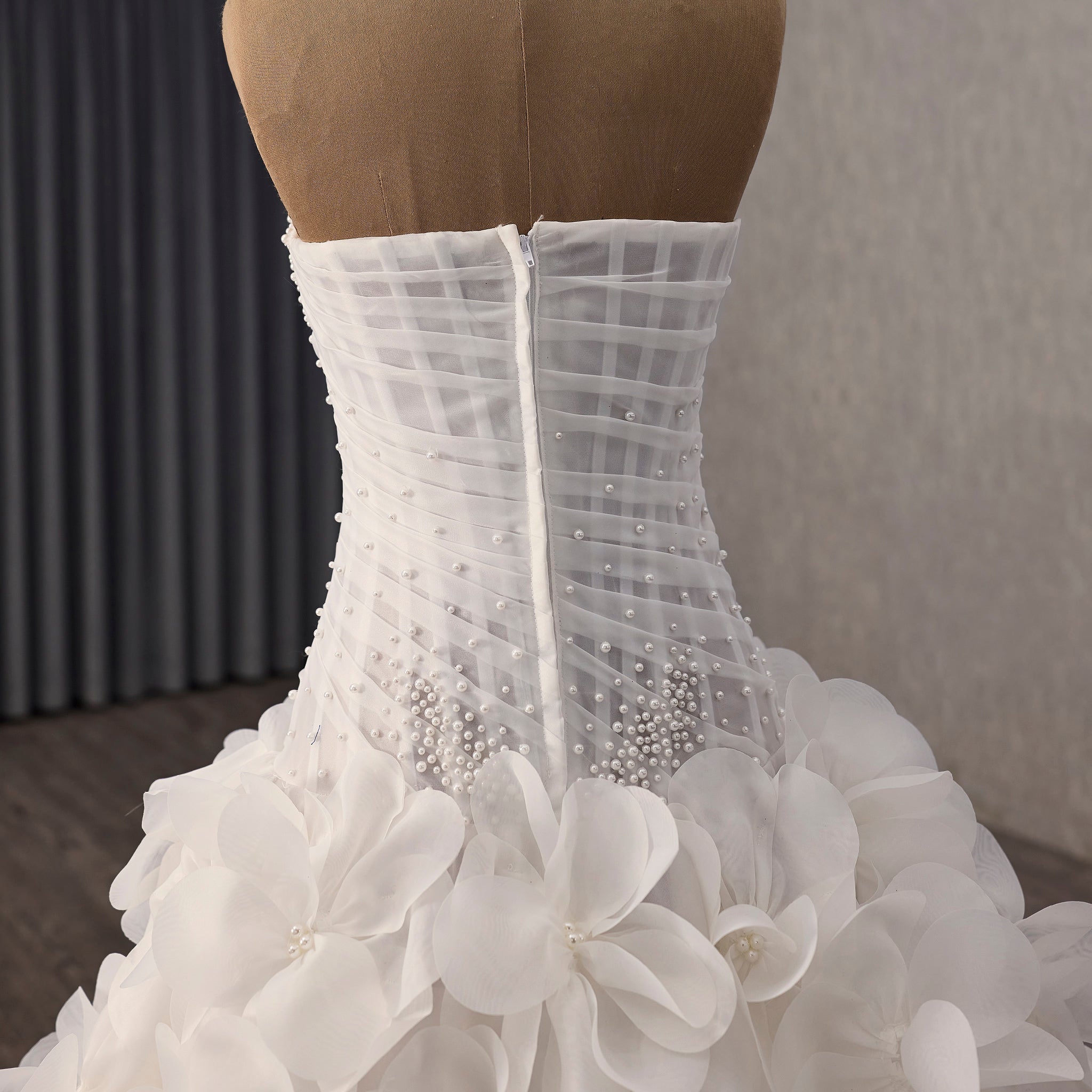 Sweetheart Wedding Gown with Cascading Ruffles and Detachable Sleeves - Rosymae