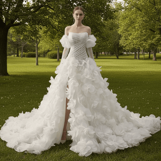 Sweetheart Wedding Gown with Cascading Ruffles and Detachable Sleeves - Rosymae