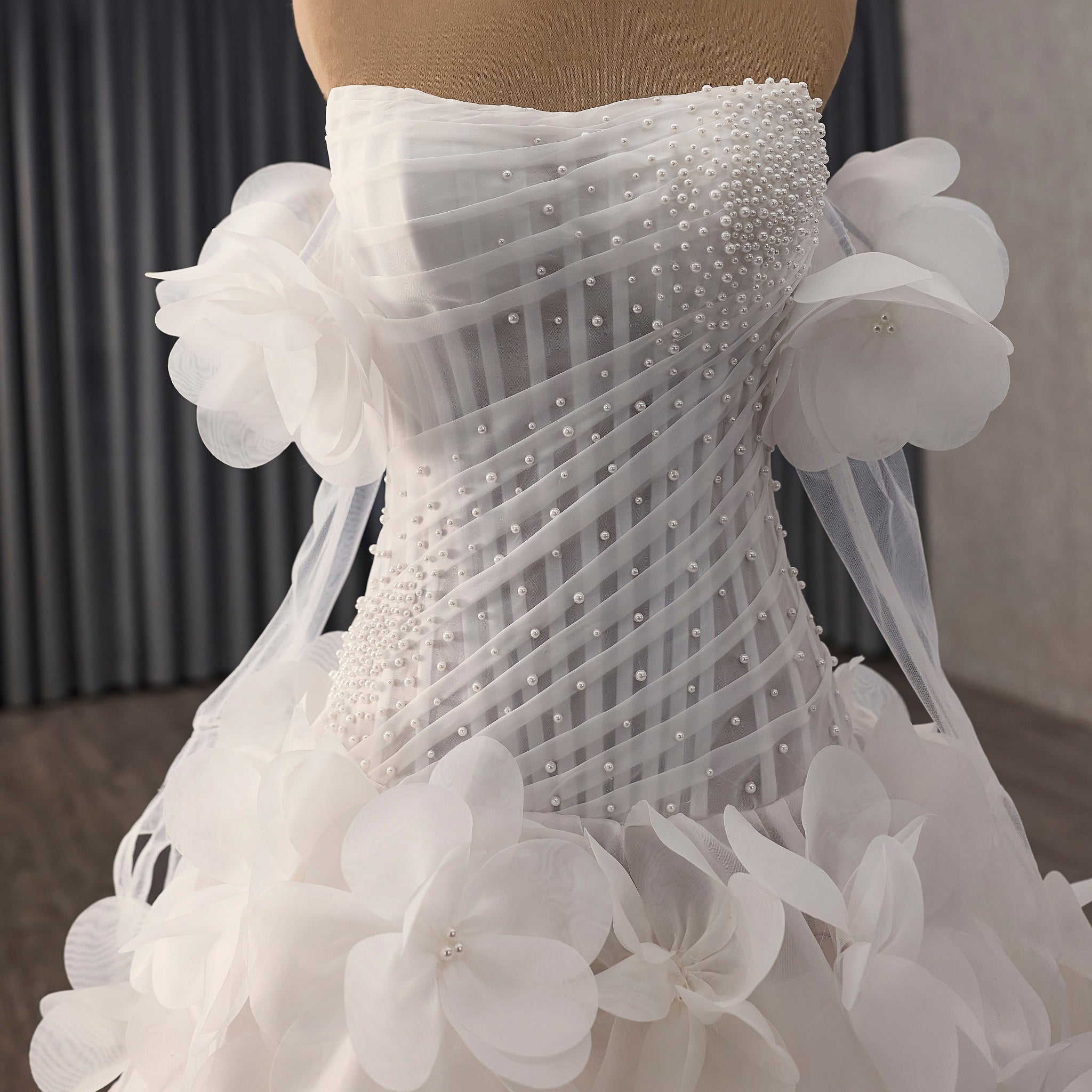 Sweetheart Wedding Gown with Cascading Ruffles and Detachable Sleeves - Rosymae
