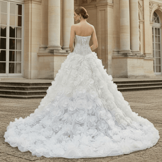 Sweetheart Wedding Gown with Cascading Ruffles and Detachable Sleeves - Rosymae
