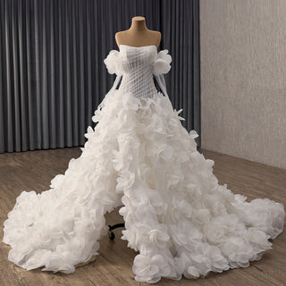 Sweetheart Wedding Gown with Cascading Ruffles and Detachable Sleeves - Rosymae