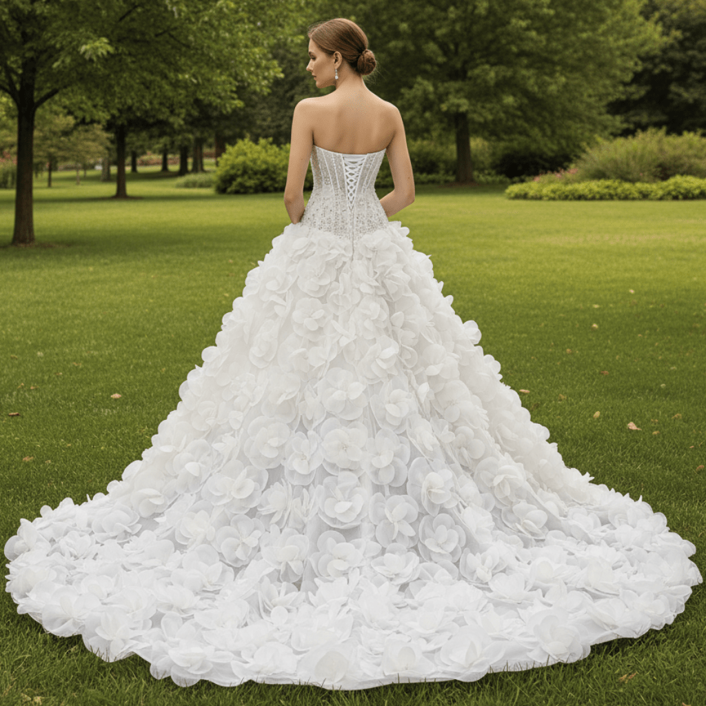 Sweetheart Wedding Gown with Cascading Ruffles and Detachable Sleeves - Rosymae