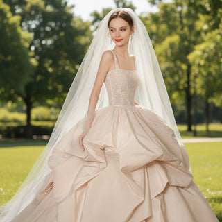 Taffeta Ruffle Skirt Ball Gown Wedding Dress with Square Neckline - Rosymae