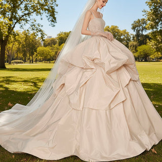 Taffeta Ruffle Skirt Ball Gown Wedding Dress with Square Neckline - Rosymae