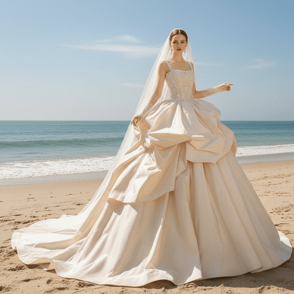 Taffeta Ruffle Skirt Ball Gown Wedding Dress with Square Neckline - Rosymae