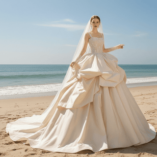 Taffeta Ruffle Skirt Ball Gown Wedding Dress with Square Neckline - Rosymae