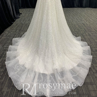 Glamorous Peals Beaded A-Line V-Neck Wedding Dress