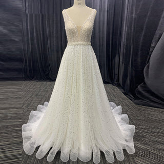 Glamorous Peals Beaded A-Line V-Neck Wedding Dress