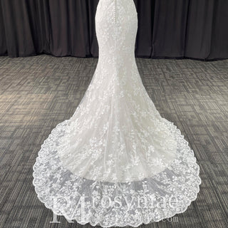 Mermaid Flower Lace V-Neck Wedding Dress with Empire Waist