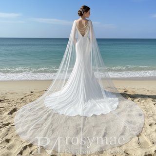 Elegantly Simple Low Back V-Neck Mermaid Wedding Dress with Wide Strap