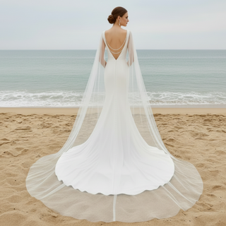 Elegantly Simple Low Back V-Neck Mermaid Wedding Dress with Wide Strap