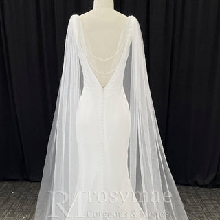 Elegantly Simple Low Back V-Neck Mermaid Wedding Dress with Wide Strap