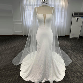 Elegantly Simple Low Back V-Neck Mermaid Wedding Dress with Wide Strap