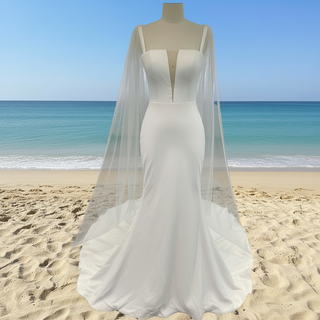 Elegantly Simple Low Back V-Neck Mermaid Wedding Dress with Wide Strap