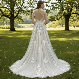 Elegant Modern V-Neck Lace Wedding Dress A-line with Tank Top