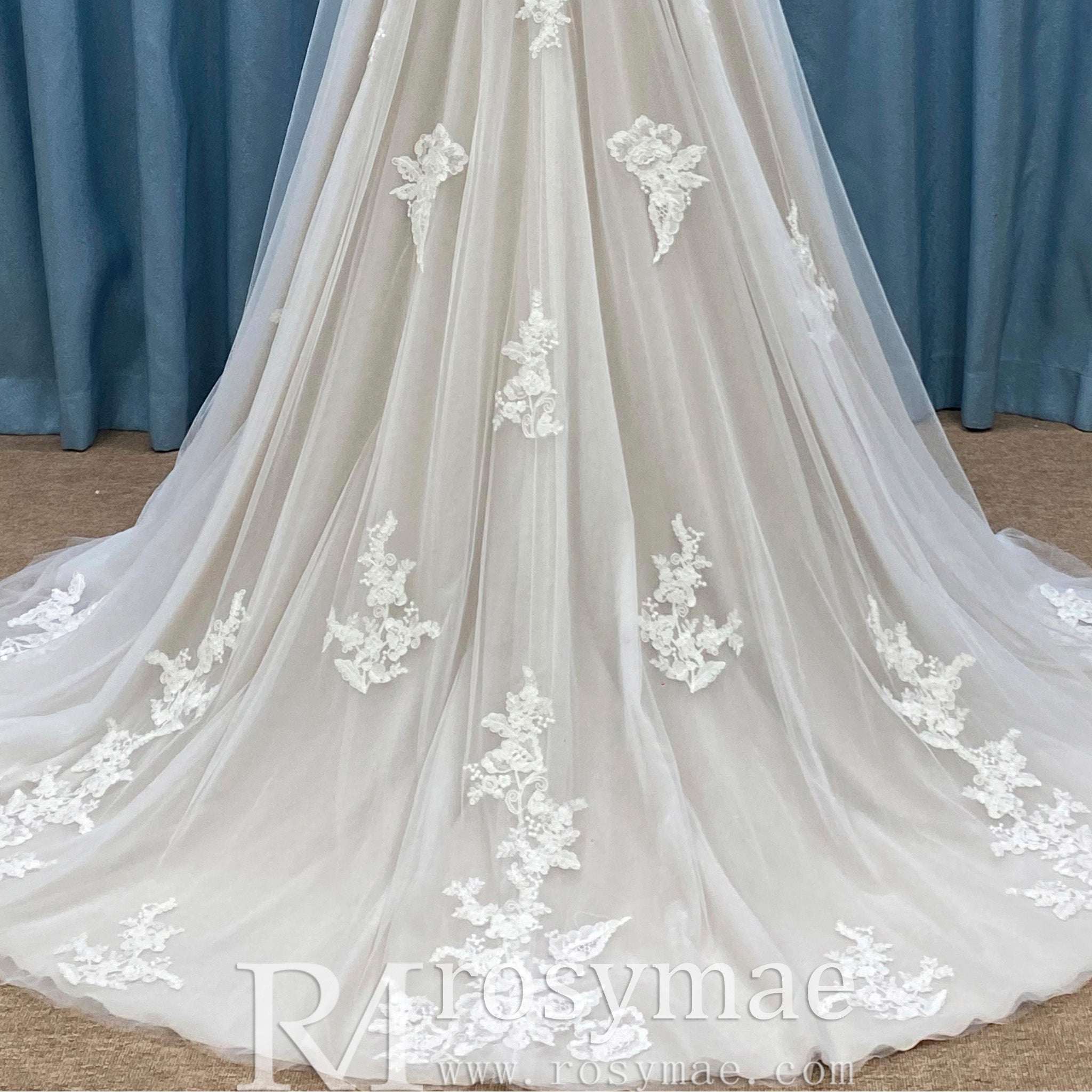 Elegant Modern V-Neck Lace Wedding Dress A-line with Tank Top Ivory / 20W Elegant Modern V-Neck Lace Wedding Dress A-line with Tank Top Ivory / 20W