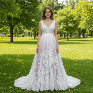 Tank Strap V Neck A Line Plus Size Wedding Dresses for Short Brides - Rosymae