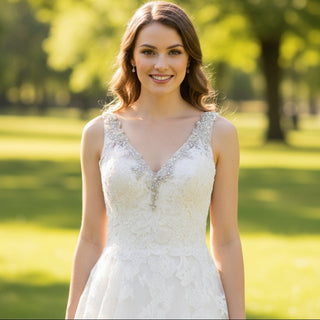 Tank Top Vneck Tulle Lace Wedding Dress with Open Back - Rosymae