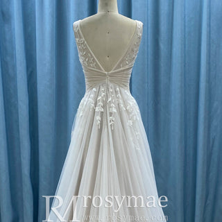 Sexy Deep Vneck Tulle Lace Sheath Wedding Dress with Tank Top