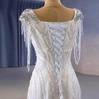 Tassel Sequins Beaded Trumpet Wedding Dress with Detachable Train - Rosymae