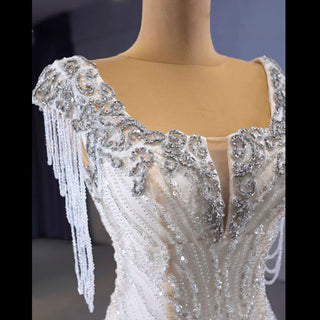 Tassel Sequins Beaded Trumpet Wedding Dress with Detachable Train - Rosymae