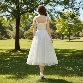 Sequined Tea Length Formal Gown Evening Party Dress for Women