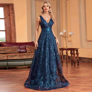 Luxury V-Neck Sequins Evening Gown Women Elegant Prom Maxi Dress – Rosymae Luxury V-Neck Sequins Evening Gown Women Elegant Prom Maxi Dress – Rosymae