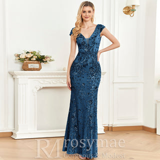 Temperament Slim Formal Evening Dress Mermaid Sequins Prom Dresses