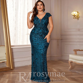 Sparkly Sequined Plus Size Mermaid Long Mother of the Bride Dress