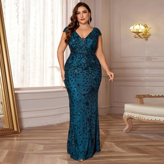 Sparkly Sequined Plus Size Mermaid Long Mother of the Bride Dress
