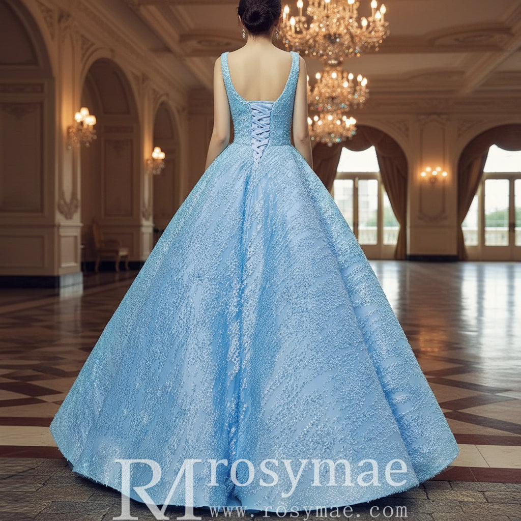 Sky Blue V Neck Quince Dress Quinceanera Gown Sky Blue / 10 Sky Blue V Neck Quince Dress Quinceanera Gown Sky Blue / 10