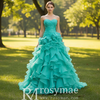Strapless Ball Gown Layered Ruffle Wedding Dress with Sweetheart