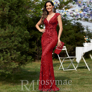 Temperament Slim Formal Evening Dress Mermaid Sequins Prom Dresses - Rosymae