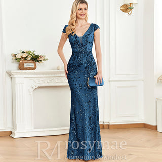 Temperament Slim Formal Evening Dress Mermaid Sequins Prom Dresses - Rosymae