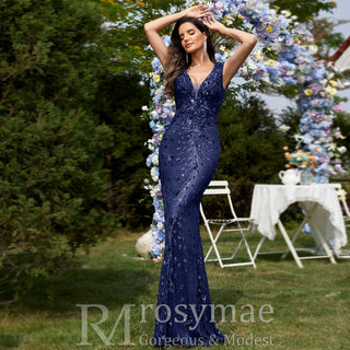 Temperament Slim Formal Evening Dress Mermaid Sequins Prom Dresses - Rosymae