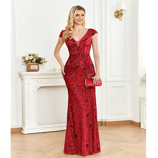Temperament Slim Formal Evening Dress Mermaid Sequins Prom Dresses - Rosymae