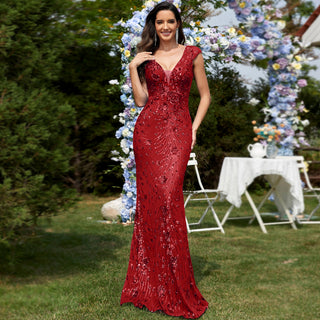 Temperament Slim Formal Evening Dress Mermaid Sequins Prom Dresses - Rosymae