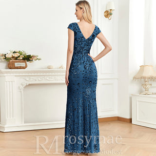 Temperament Slim Formal Evening Dress Mermaid Sequins Prom Dresses - Rosymae