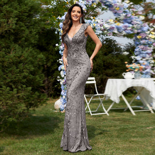 Temperament Slim Formal Evening Dress Mermaid Sequins Prom Dresses - Rosymae