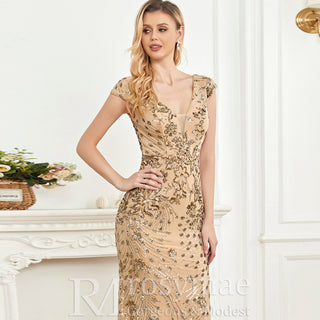 Temperament Slim Formal Evening Dress Mermaid Sequins Prom Dresses - Rosymae