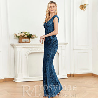 Temperament Slim Formal Evening Dress Mermaid Sequins Prom Dresses - Rosymae