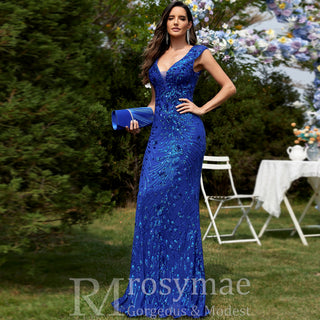 Temperament Slim Formal Evening Dress Mermaid Sequins Prom Dresses - Rosymae