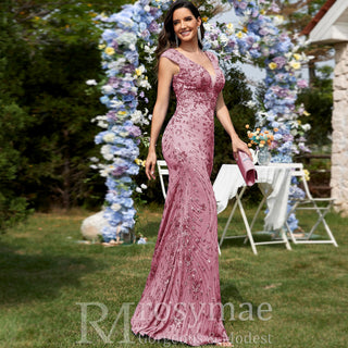 Temperament Slim Formal Evening Dress Mermaid Sequins Prom Dresses - Rosymae
