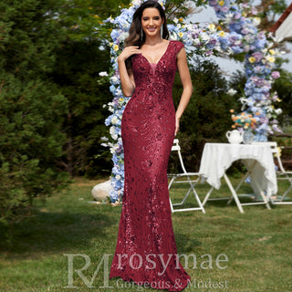 Temperament Slim Formal Evening Dress Mermaid Sequins Prom Dresses - Rosymae