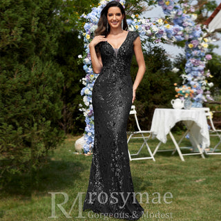 Temperament Slim Formal Evening Dress Mermaid Sequins Prom Dresses - Rosymae